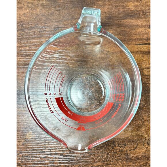 VTG 1980s Pyrex Inside Read Clear Glass Red 1 Cup Handled Measuring Cup USA - Picture 6 of 8